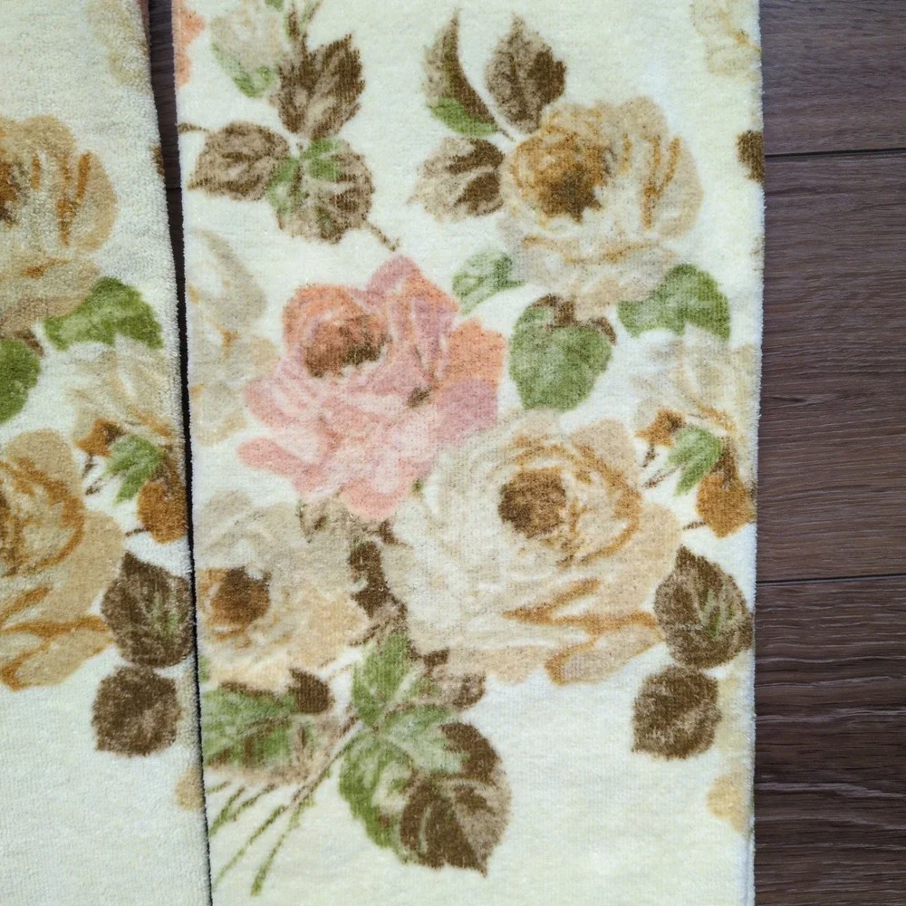 Vintage Cannon Royal Family 4pc Towel Set‎ Yellow Floral Rose Fringed Bath Hand